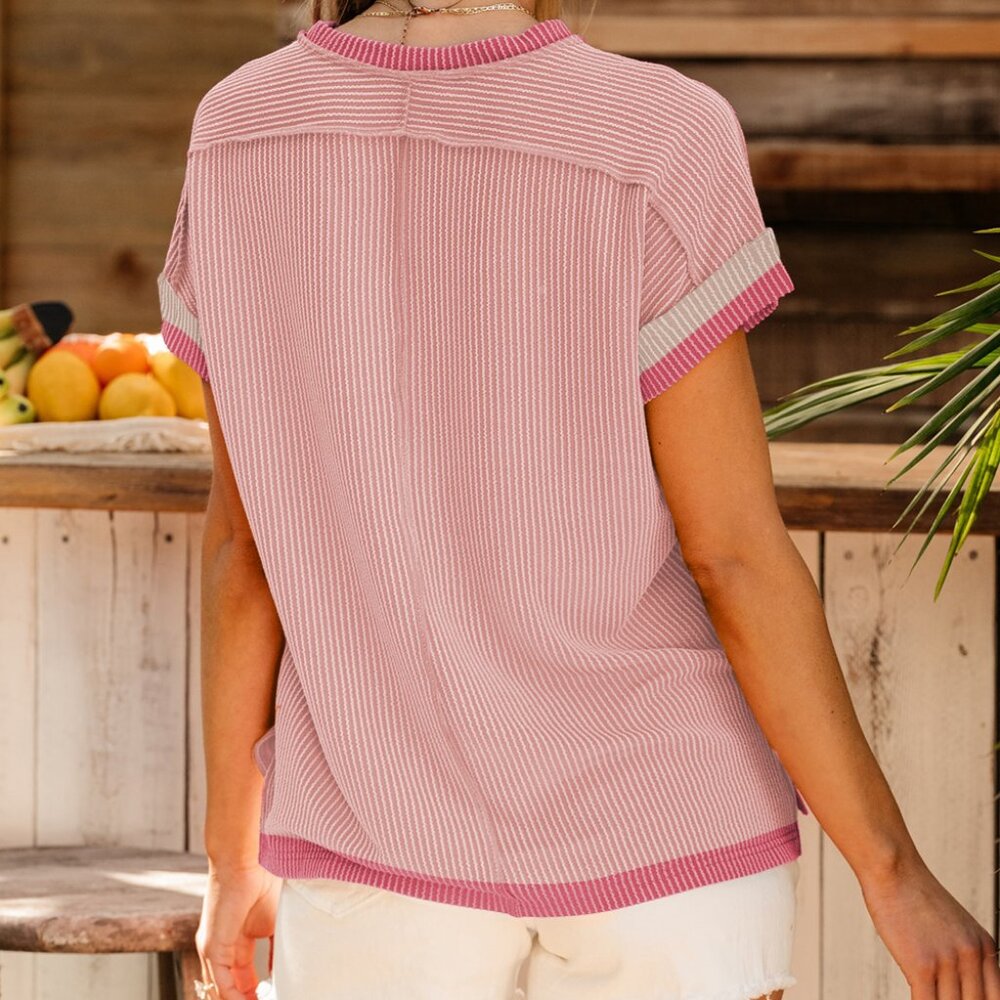 NWOT Light Pink Short Sleeve Knit Top by - Picture 2 of 7